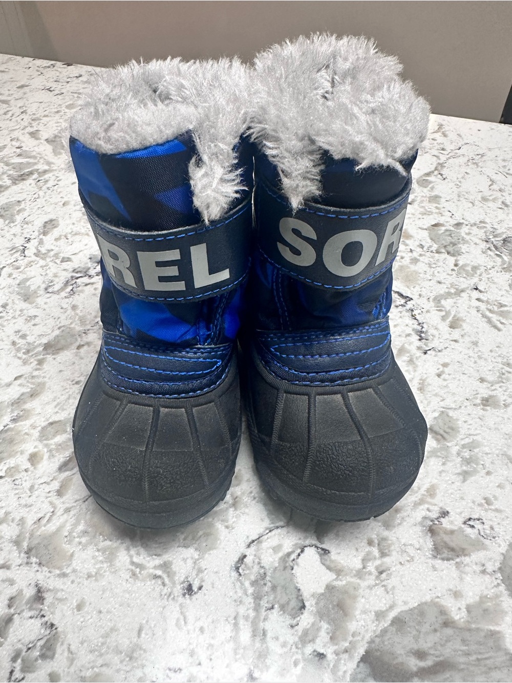 Sorel Kids Blue and Gray Waterproof Snow Boots with Faux Fur